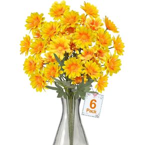 TURNMEON 36Pcs Daisy Artificial Flowers for Outdoor, 23.5'' Long Stem 6 Bundles Fake Flowers UV Resistant Artificial Fake Plants Plastic Faux Greenery Shrub for Home Indoor Summer Decor(White)