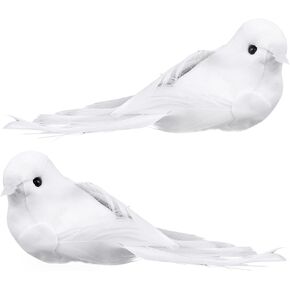 Framendino, 2 Pack White Doves Bird Decorations Artificial Simulation Foam Feathered Ornaments for Christmas Wedding Wreaths Crafts