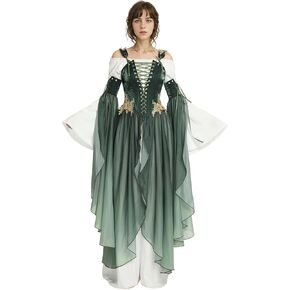 Medieval Renaissance Costume Elf Cosplay Green Dress with Sleeves
