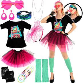 Spooktacular Creations 80s Outfit Woman Halloween Accessories Set, 80s Costumes for Adults with T-Shirt Tutu Headband & Other