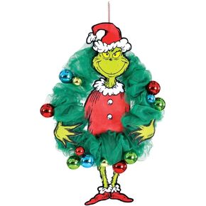 Amscan Festive Multicolor Grinch Wreath - 18.5" x 30" - Easy to Hang Decor - Ideal for Christmas & Holiday Celebrations (1 Pc.)