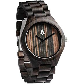 Treehut Wooden Watches for Men, Japanese Quartz Movement, Stylish Exotic Wrist Watch with Adjustable Stainless Steel Buckle, Wooden Straps, Watch Made from Ebony and Zebrawood, Relojes Para Hombre