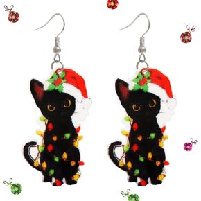 Christmas Earrings, Christmas Accessories for Women, Christmas Jewelry, Holiday Earrings for Women, Black Cat/Jingle Bell