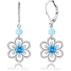 AILIFE Dangle Flower Earrings for Women and Teenagers,18k Gold Plated Lever Back Drop Flower Earrings with Sterling Silver Ear Hooks