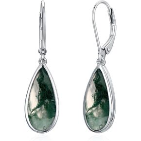 Teardrop Turquoise/Moonstone/Moss Agate Earrings for Women s925 Sterling Silver Leverback Dangle Drop Earrings Gifts for Women