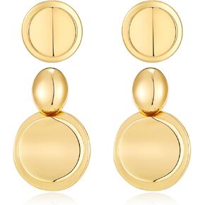 Geometric Gold Earrings Set for Women Minimalist Polished Square Drop Dangle Earrings Gold Chunky Stud Earrings Lightweight Jewelry Set