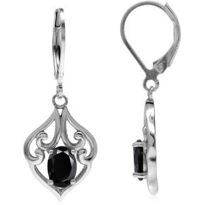 Silvershake 7X5mm Oval Shape Birthstone Gemstone White Gold Plated or Yellow Gold Plated 925 Sterling Silver Victorian Style Drop Dangle Leverback Earrings Jewelry for Women