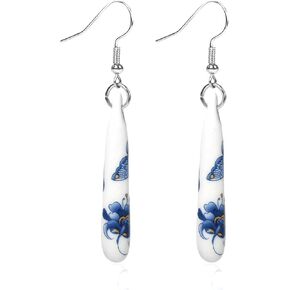 Ceramic Jewelry Blue and White Porcelain Earrings Simple Antique Earrings-Elegant and Timeless Jewelry Works