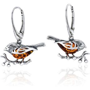 Women's Silver Sparrow Earrings with Amber, Oxsided Sterling Silver, Amber in Cognac Colour,