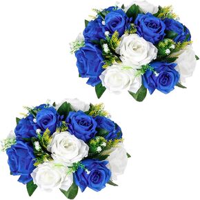 Briful Fake Floral Balls for Centerpieces - 2PCS 11.8" Large Faux Rose Flower Arrangement Silk Flower Bouquet for Home Wedding Party Anniversary Table Vase Flower Stand Decor(Champagne White)