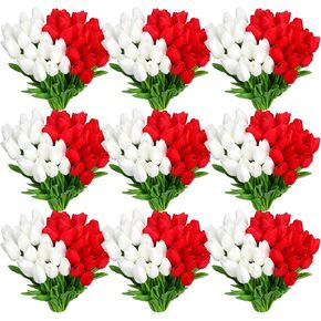 Jutom 96 Pieces Multicolor Artificial Tulips Flowers Faux PU Fake Tulip for Easter Spring Wreath Real Touch Flower Arrangement for Spring Wedding Easter Decor, 13.8''(Multicolor)