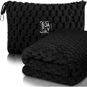 BOACAY Packable Travel Blanket for Airplane, Car - Compact Office Blanket - Portable Pillow for Adults, Kids with Case, Luggage Sleeve, Backpack Clip
