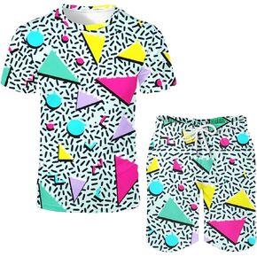 Arssm Men's 2 Pieces 80s 90s Outfit Vintage Shirts and Shorts Set Beach Suit Quick Dry Tracksuits for Retro Summer Party