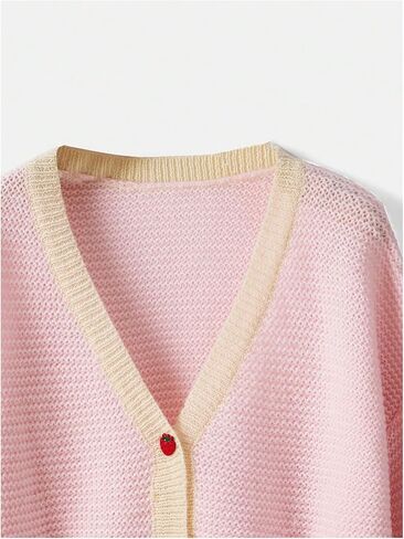 MakeMeChic Women's Plus Size Lantern Sleeve Sweater V Neck Button Down Outerwear Pocket Knitted Cute Cardigan Sweaters in Saudi Arabia