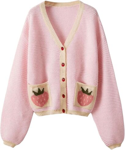 MakeMeChic Women's Plus Size Lantern Sleeve Sweater V Neck Button Down Outerwear Pocket Knitted Cute Cardigan Sweaters in Saudi Arabia