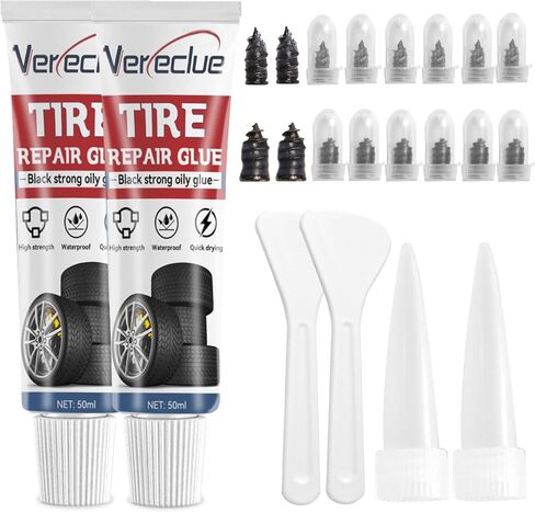 Tire Repair Glue, 10ml*2pcs Tire Sidewall Repair Kit, Black Rubber Cement Tire Repair, Two Sizes Tire Repair Rubber Nail, Tire Glue Super Glue Repair Motorcycle, Car, Truck, Tractor, Mower in Kuwait