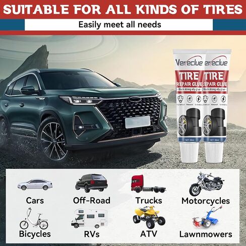 Tire Repair Glue, 10ml*2pcs Tire Sidewall Repair Kit, Black Rubber Cement Tire Repair, Two Sizes Tire Repair Rubber Nail, Tire Glue Super Glue Repair Motorcycle, Car, Truck, Tractor, Mower in Kuwait