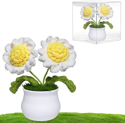 Crochet Flowers,Crochet Sunflower,Gifts for Birthday/Anniversary/Valentine's Day/Xmas,Crocheted Flowers for Car Decor,Office Desk Decor. in Saudi Arabia