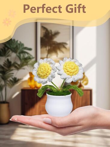 Crochet Flowers,Crochet Sunflower,Gifts for Birthday/Anniversary/Valentine's Day/Xmas,Crocheted Flowers for Car Decor,Office Desk Decor. in Saudi Arabia