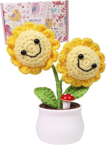 Crochet Flowers,Crochet Sunflower,Gifts for Birthday/Anniversary/Valentine's Day/Xmas,Crocheted Flowers for Car Decor,Office Desk Decor. in Saudi Arabia