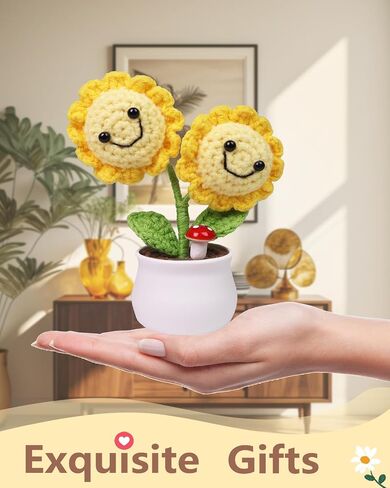 Crochet Flowers,Crochet Sunflower,Gifts for Birthday/Anniversary/Valentine's Day/Xmas,Crocheted Flowers for Car Decor,Office Desk Decor. in Saudi Arabia