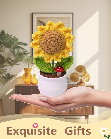 Crochet Flowers,Crochet Sunflower,Gifts for Birthday/Anniversary/Valentine's Day/Xmas,Crocheted Flowers for Car Decor,Office Desk Decor. in Saudi Arabia