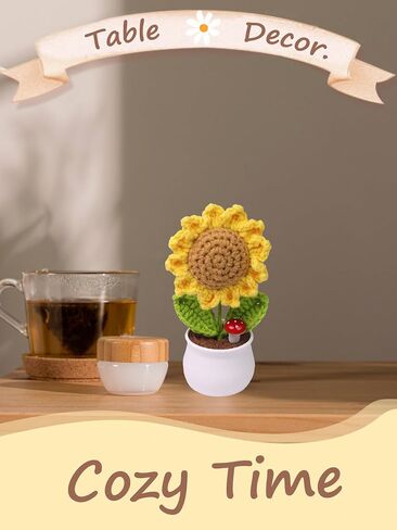 Crochet Flowers,Crochet Sunflower,Gifts for Birthday/Anniversary/Valentine's Day/Xmas,Crocheted Flowers for Car Decor,Office Desk Decor. in Saudi Arabia