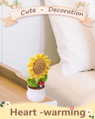 Crochet Flowers,Crochet Sunflower,Gifts for Birthday/Anniversary/Valentine's Day/Xmas,Crocheted Flowers for Car Decor,Office Desk Decor. in Saudi Arabia