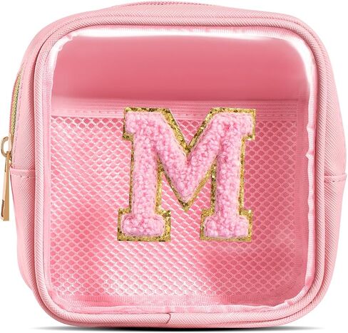 Clear Makeup Bag Transparent Cosmetic Bag Organizer for Women Waterproof Travel Toiletry Bag Portable Make up Bag with Chenille Letter, Large, Beige in Saudi Arabia