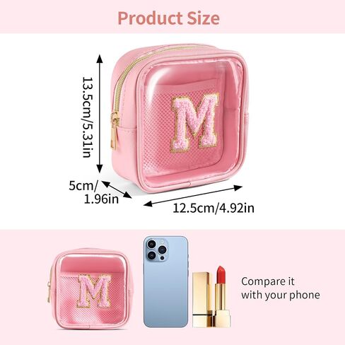 Clear Makeup Bag Transparent Cosmetic Bag Organizer for Women Waterproof Travel Toiletry Bag Portable Make up Bag with Chenille Letter, Large, Beige in Saudi Arabia
