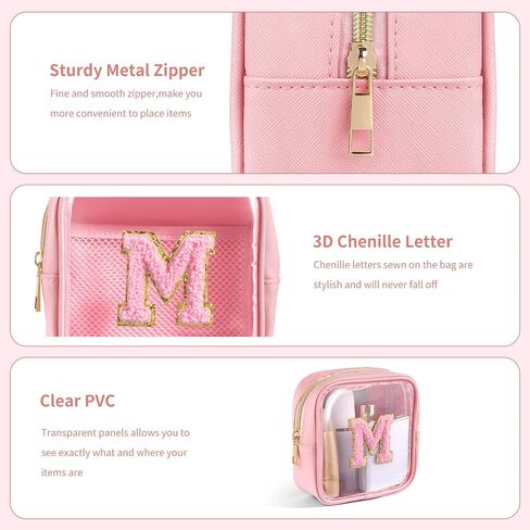 Clear Makeup Bag Transparent Cosmetic Bag Organizer for Women Waterproof Travel Toiletry Bag Portable Make up Bag with Chenille Letter, Large, Beige in Saudi Arabia