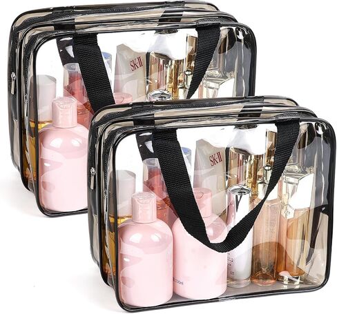 APREUTY Clear Makeup Bags Toiletry Bag, 2 pcs Large Clear Travel Bag for Toiletries, with 2 Compartments Zipper Closure Clear Travel Bags Airport Airline Compliant Bag for Portable Men Women (Black) in Saudi Arabia