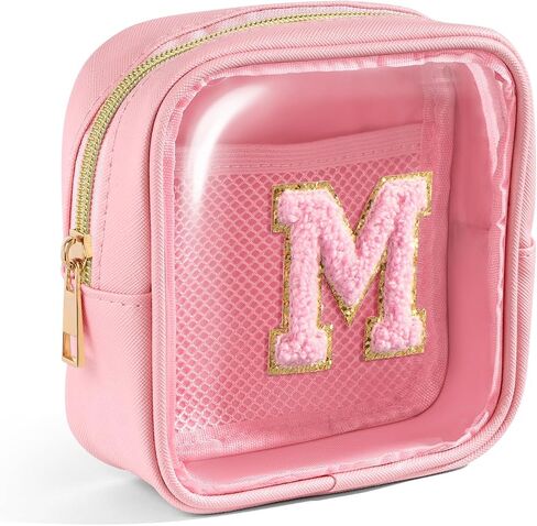 Clear Makeup Bag Transparent Cosmetic Bag Organizer for Women Waterproof Travel Toiletry Bag Portable Make up Bag with Chenille Letter, Large, Beige in Saudi Arabia