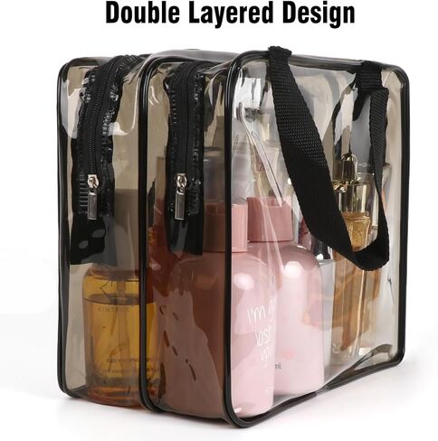 APREUTY Clear Makeup Bags Toiletry Bag, 2 pcs Large Clear Travel Bag for Toiletries, with 2 Compartments Zipper Closure Clear Travel Bags Airport Airline Compliant Bag for Portable Men Women (Black) in Saudi Arabia