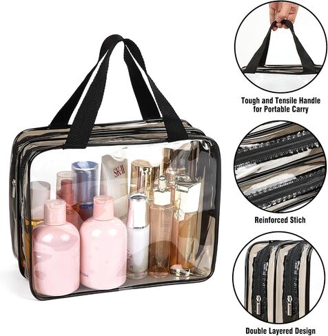 APREUTY Clear Makeup Bags Toiletry Bag, 2 pcs Large Clear Travel Bag for Toiletries, with 2 Compartments Zipper Closure Clear Travel Bags Airport Airline Compliant Bag for Portable Men Women (Black) in Saudi Arabia
