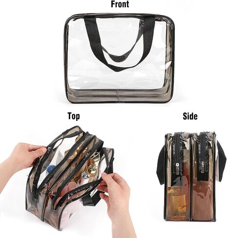 APREUTY Clear Makeup Bags Toiletry Bag, 2 pcs Large Clear Travel Bag for Toiletries, with 2 Compartments Zipper Closure Clear Travel Bags Airport Airline Compliant Bag for Portable Men Women (Black) in Saudi Arabia