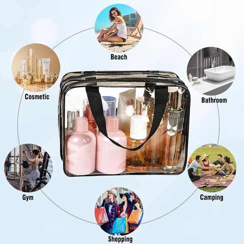 APREUTY Clear Makeup Bags Toiletry Bag, 2 pcs Large Clear Travel Bag for Toiletries, with 2 Compartments Zipper Closure Clear Travel Bags Airport Airline Compliant Bag for Portable Men Women (Black) in Saudi Arabia