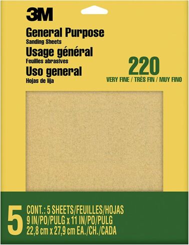 3M Sandpaper, 60 Grit, 4 Sheets, 9 in x 11 in, Sands Paint, Wood & Metal, Great For General Purpose Sanding, Coarse Aluminum Oxide Sand Paper (9003NA-20) in Kuwait