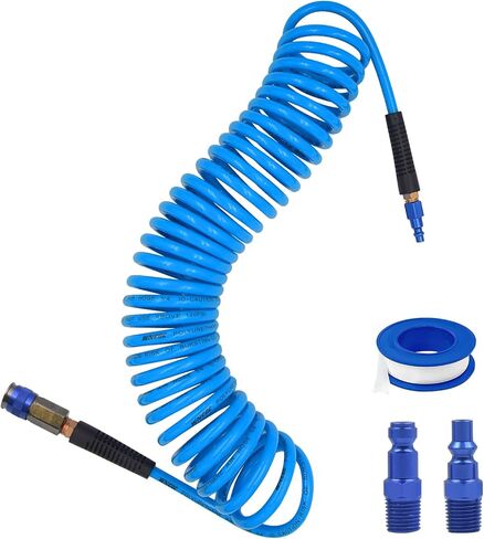 50FT Polyurethane Recoil Air Hose 1/4" Inner Diameter Heavy Duty Air Compressor Hose with Bend Restrictor and 1/4" Industrial Universal Quick Coupler and I/M/T/A Plug, Yellow in Saudi Arabia