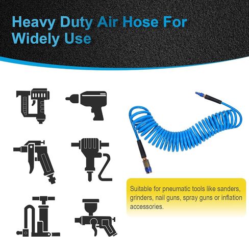 50FT Polyurethane Recoil Air Hose 1/4" Inner Diameter Heavy Duty Air Compressor Hose with Bend Restrictor and 1/4" Industrial Universal Quick Coupler and I/M/T/A Plug, Yellow in Saudi Arabia