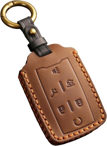 غطاء مفتاح جلدي سهل الاستخدام لسيارة تشيفي سيلفرادو سوبربان تاهو كولورادو جي إم سي سييرا يوكون كانيون حافظة مفتاح السيارة 6 أزرار بني in Kuwait