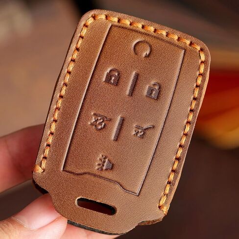 غطاء مفتاح جلدي سهل الاستخدام لسيارة تشيفي سيلفرادو سوبربان تاهو كولورادو جي إم سي سييرا يوكون كانيون حافظة مفتاح السيارة 6 أزرار بني in Kuwait