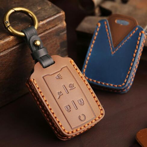 غطاء مفتاح جلدي سهل الاستخدام لسيارة تشيفي سيلفرادو سوبربان تاهو كولورادو جي إم سي سييرا يوكون كانيون حافظة مفتاح السيارة 6 أزرار بني in Kuwait