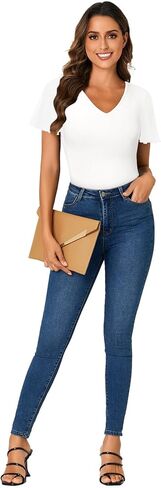 Rooscier Womens V Neck Mesh Short Sleeve Shirts Dressy Casual Tight Fitted Blouses Top in Kuwait