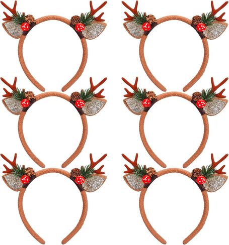 Crowye 6 Pcs Christmas Reindeer Antlers Headband Xmas Glitter Elk Antlers Headband for Hair Accessories in Kuwait