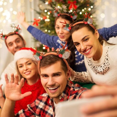 Crowye 6 Pcs Christmas Reindeer Antlers Headband Xmas Glitter Elk Antlers Headband for Hair Accessories in Kuwait