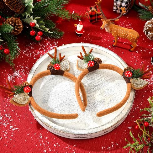 Crowye 6 Pcs Christmas Reindeer Antlers Headband Xmas Glitter Elk Antlers Headband for Hair Accessories in Kuwait
