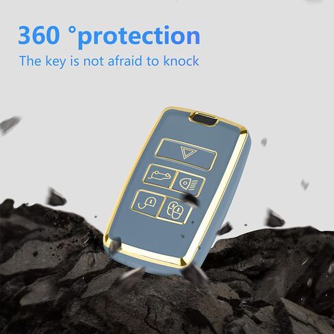 YHC Key Fob Cover Car Key Case Shell with Gold KeyChain fit Land Rover Vogue Range Discovery Rover Sport in Saudi Arabia