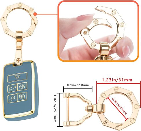 YHC Key Fob Cover Car Key Case Shell with Gold KeyChain fit Land Rover Vogue Range Discovery Rover Sport in Saudi Arabia