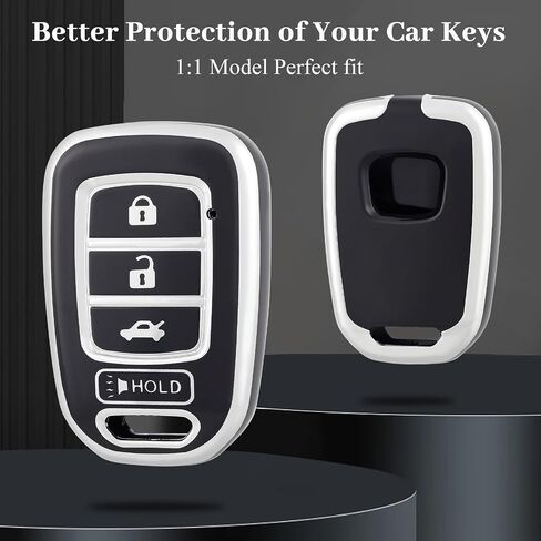 for Honda Key Fob Cover, Soft TPU Protection Key Fob Case Compatible with Honda Accord Civic CR-V LX Crosstour Fit HR-V Car Key Fob Holder Accessories (Silver Black) in Kuwait